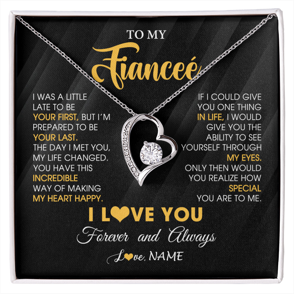 Forever Love Necklace 14K White Gold Finish | 1 | Personalized To My Beautiful Fiancee Necklace From Fiance Son Jewelry Forever Love Fiancee Birthday Gifts Anniversary Valentines Day Gift Box Message Card | siriusteestore