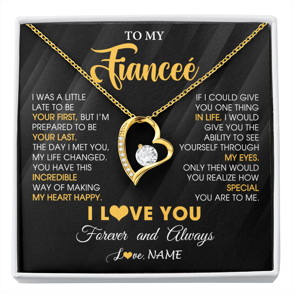 Forever Love Necklace 18K Yellow Gold Finish | 1 | Personalized To My Beautiful Fiancee Necklace From Fiance Son Jewelry Forever Love Fiancee Birthday Gifts Anniversary Valentines Day Gift Box Message Card | siriusteestore