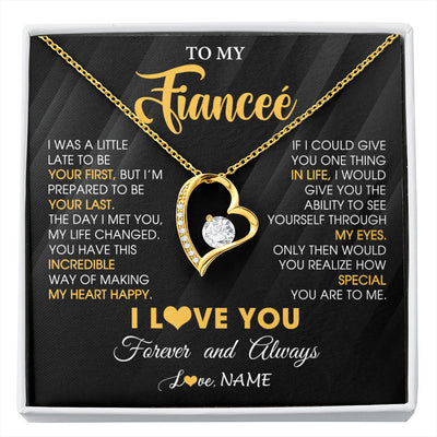 Forever Love Necklace 18K Yellow Gold Finish | 1 | Personalized To My Beautiful Fiancee Necklace From Fiance Son Jewelry Forever Love Fiancee Birthday Gifts Anniversary Valentines Day Gift Box Message Card | siriusteestore