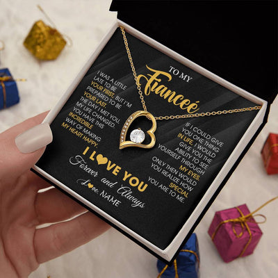 Forever Love Necklace 18K Yellow Gold Finish | 2 | Personalized To My Beautiful Fiancee Necklace From Fiance Son Jewelry Forever Love Fiancee Birthday Gifts Anniversary Valentines Day Gift Box Message Card | siriusteestore