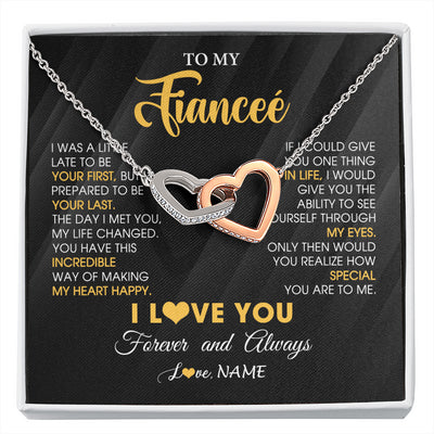 Interlocking Hearts Necklace Stainless Steel & Rose Gold Finish | 1 | Personalized To My Beautiful Fiancee Necklace From Fiance Son Jewelry Forever Love Fiancee Birthday Gifts Anniversary Valentines Day Gift Box Message Card | siriusteestore