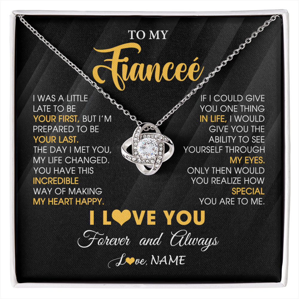 Love Knot Necklace 14K White Gold Finish | 1 | Personalized To My Beautiful Fiancee Necklace From Fiance Son Jewelry Forever Love Fiancee Birthday Gifts Anniversary Valentines Day Gift Box Message Card | siriusteestore