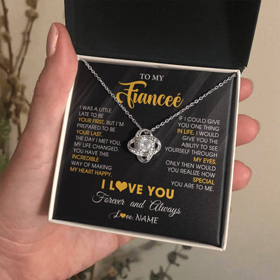 Love Knot Necklace 14K White Gold Finish | 2 | Personalized To My Beautiful Fiancee Necklace From Fiance Son Jewelry Forever Love Fiancee Birthday Gifts Anniversary Valentines Day Gift Box Message Card | siriusteestore