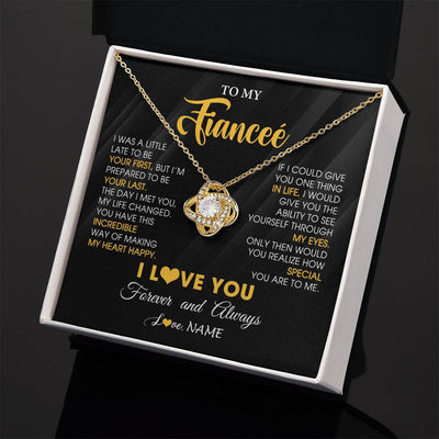 Love Knot Necklace 18K Yellow Gold Finish | 2 | Personalized To My Beautiful Fiancee Necklace From Fiance Son Jewelry Forever Love Fiancee Birthday Gifts Anniversary Valentines Day Gift Box Message Card | siriusteestore
