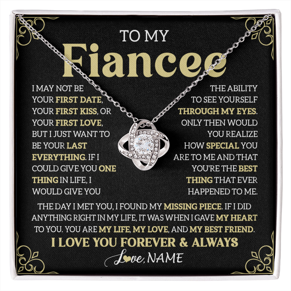 Love Knot Necklace 14K White Gold Finish | 1 | Personalized To My Beautiful Fiancee Necklace From Fiance The Day I Met You Birthday Gifts For Fiancee Anniversary Valentines Day Gift Box Message Card | siriusteestore