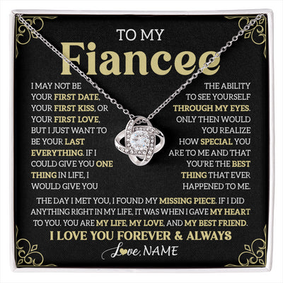 Love Knot Necklace 14K White Gold Finish | 1 | Personalized To My Beautiful Fiancee Necklace From Fiance The Day I Met You Birthday Gifts For Fiancee Anniversary Valentines Day Gift Box Message Card | siriusteestore