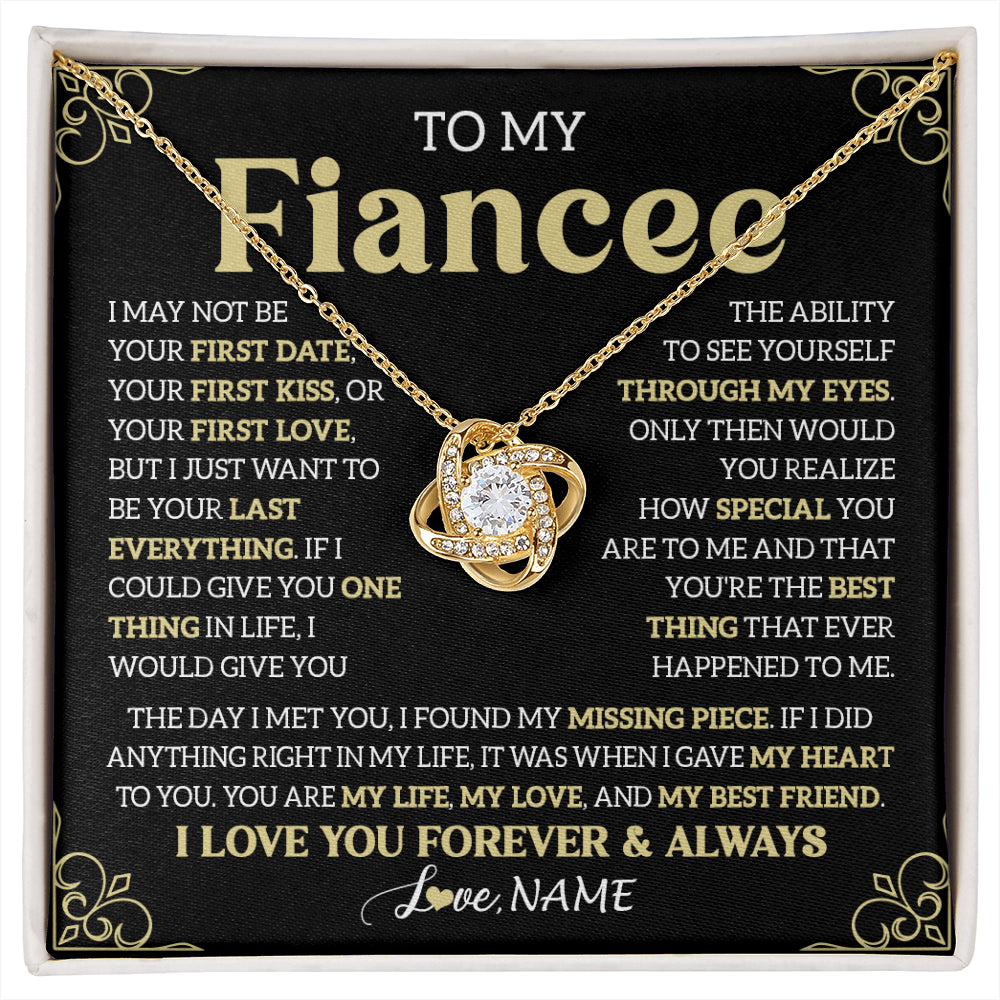 Love Knot Necklace 18K Yellow Gold Finish | 1 | Personalized To My Beautiful Fiancee Necklace From Fiance The Day I Met You Birthday Gifts For Fiancee Anniversary Valentines Day Gift Box Message Card | siriusteestore