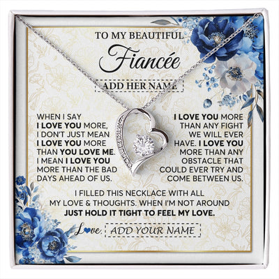 Forever Love Necklace 14K White Gold Finish | 1 | Personalized To My Beautiful Fiancee Necklace From Fiance When I Say Fiancee Gifts Romantic Birthday Valentines Christmas Custom Gift Box Message Card | https://siriusteestore.
