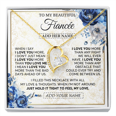 Forever Love Necklace 18K Yellow Gold Finish | 1 | Personalized To My Beautiful Fiancee Necklace From Fiance When I Say Fiancee Gifts Romantic Birthday Valentines Christmas Custom Gift Box Message Card | https://siriusteestore.