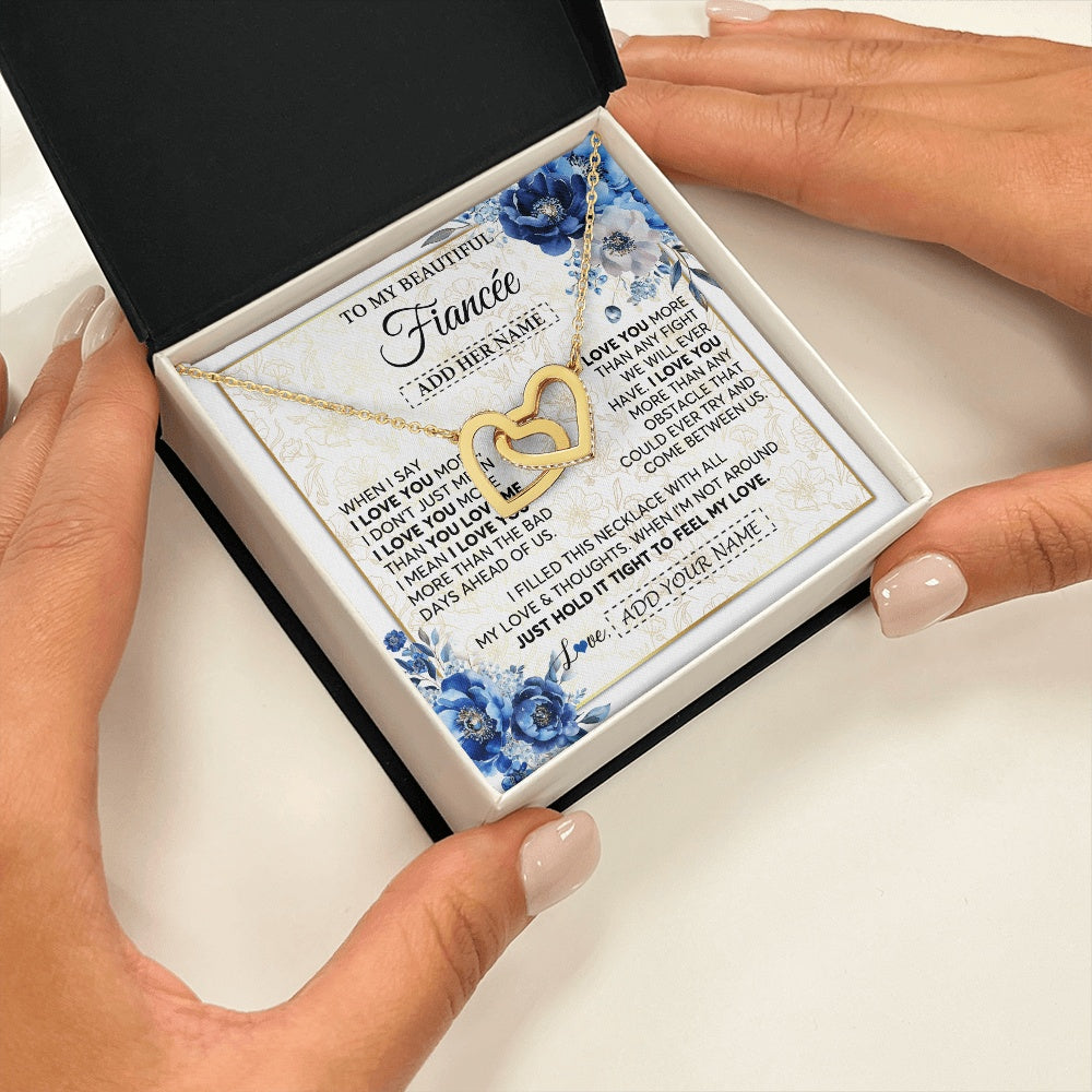 Interlocking Hearts Necklace 18K Yellow Gold Finish | 2 | Personalized To My Beautiful Fiancee Necklace From Fiance When I Say Fiancee Gifts Romantic Birthday Valentines Christmas Custom Gift Box Message Card | https://siriusteestore.