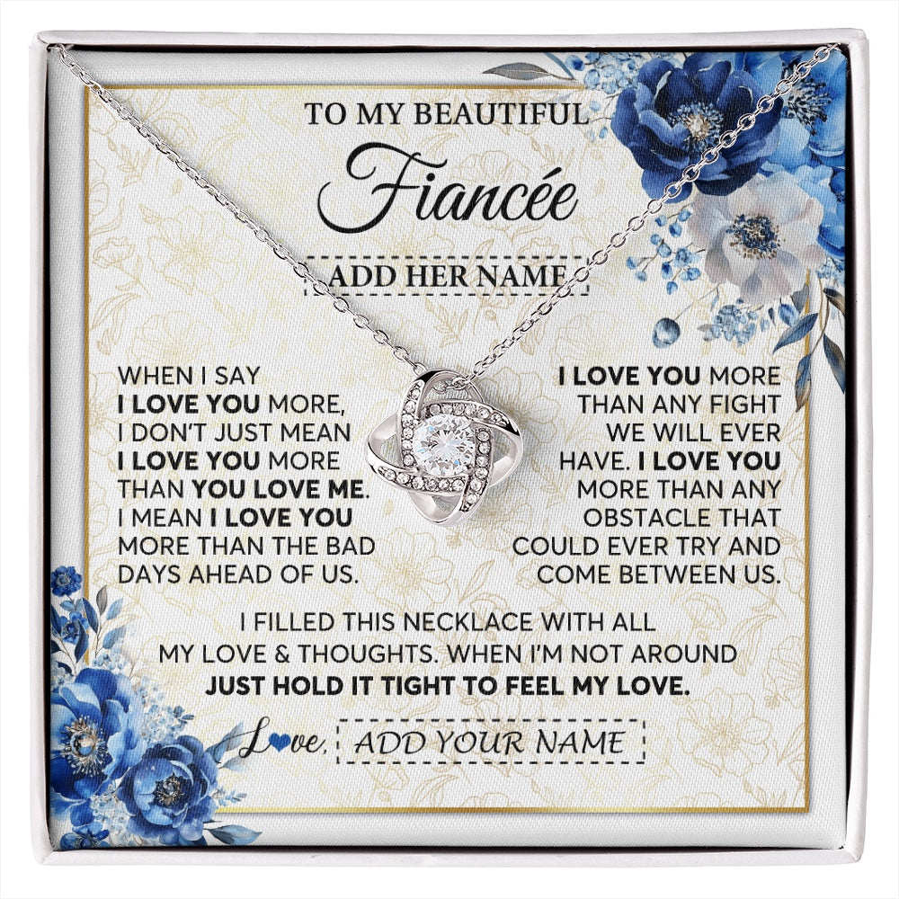 Love Knot Necklace 14K White Gold Finish | 1 | Personalized To My Beautiful Fiancee Necklace From Fiance When I Say Fiancee Gifts Romantic Birthday Valentines Christmas Custom Gift Box Message Card | https://siriusteestore.