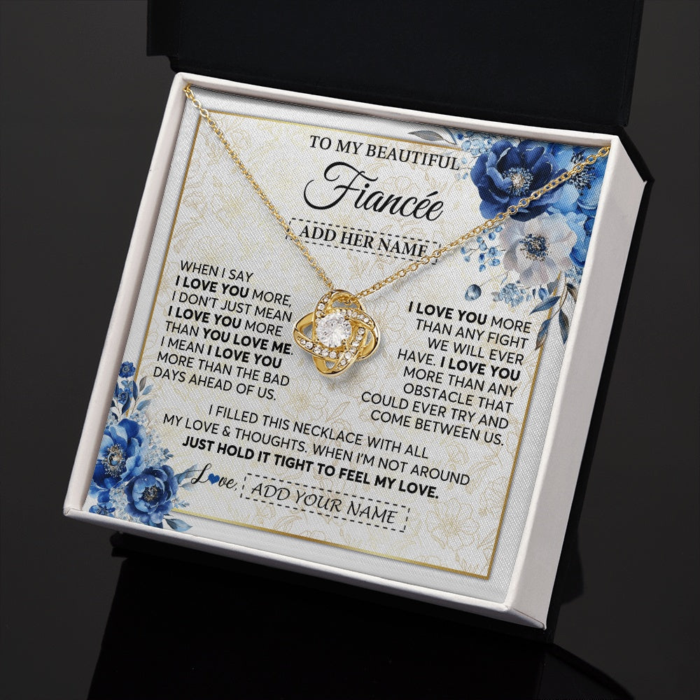 Love Knot Necklace 18K Yellow Gold Finish | 2 | Personalized To My Beautiful Fiancee Necklace From Fiance When I Say Fiancee Gifts Romantic Birthday Valentines Christmas Custom Gift Box Message Card | https://siriusteestore.