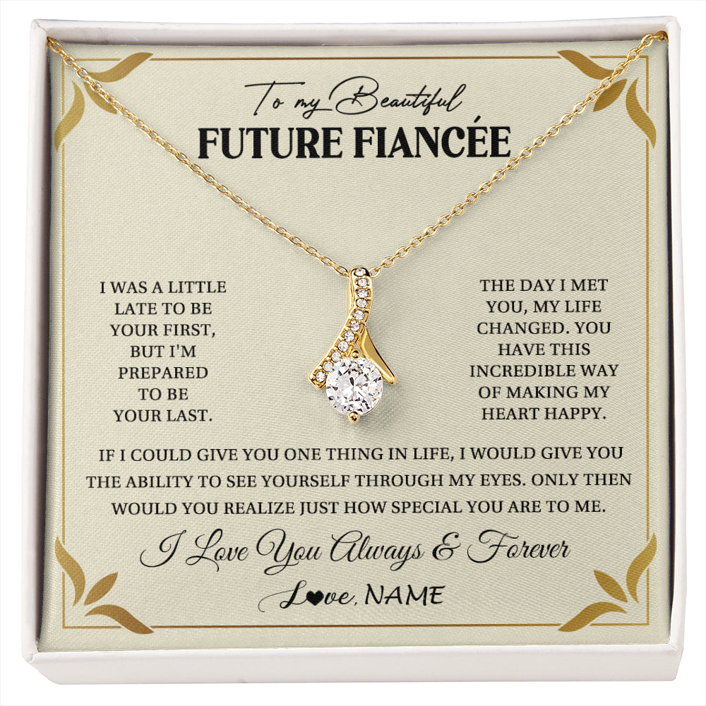Alluring Beauty Necklace 18K Yellow Gold Finish | 1 | Personalized To My Beautiful Fiancee Necklace Gift From Fiance Promise Necklace For Fiancee Birthday Valentines Day Christmas Customized Gift Box Message Card | siriusteestore