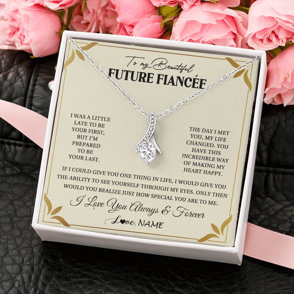 Alluring Beauty Necklace 14K White Gold Finish | 2 | Personalized To My Beautiful Fiancee Necklace Gift From Fiance Promise Necklace For Fiancee Birthday Valentines Day Christmas Customized Gift Box Message Card | siriusteestore