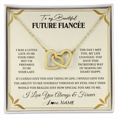 Interlocking Hearts Necklace 18K Yellow Gold Finish | 1 | Personalized To My Beautiful Fiancee Necklace Gift From Fiance Promise Necklace For Fiancee Birthday Valentines Day Christmas Customized Gift Box Message Card | siriusteestore