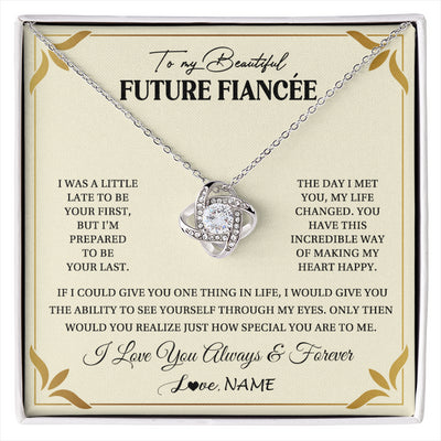 Love Knot Necklace 14K White Gold Finish | 1 | Personalized To My Beautiful Fiancee Necklace Gift From Fiance Promise Necklace For Fiancee Birthday Valentines Day Christmas Customized Gift Box Message Card | siriusteestore