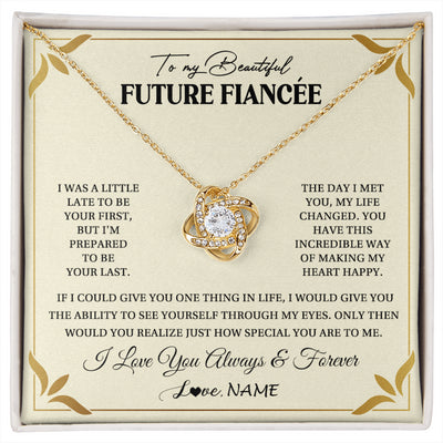 Love Knot Necklace 18K Yellow Gold Finish | 1 | Personalized To My Beautiful Fiancee Necklace Gift From Fiance Promise Necklace For Fiancee Birthday Valentines Day Christmas Customized Gift Box Message Card | siriusteestore