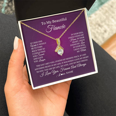 Alluring Beauty Necklace 18K Yellow Gold Finish | Personalized To My Beautiful Fiancee Necklace Gift Romantic Gifts For Fiancee Birthday Anniversary Valentines Day Christmas Customized Gift Box Message Card | siriusteestore