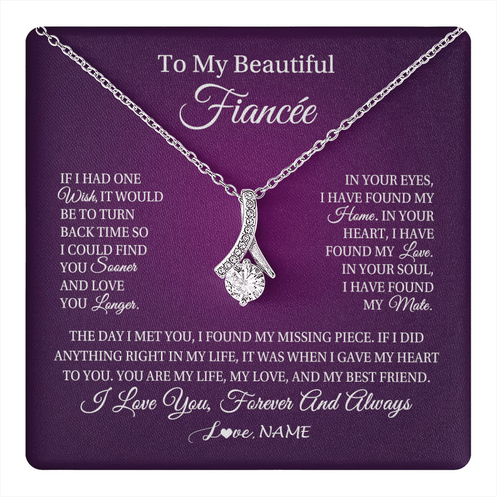 Alluring Beauty Necklace 14K White Gold Finish | 1 | Personalized To My Beautiful Fiancee Necklace Gift Romantic Gifts For Fiancee Birthday Anniversary Valentines Day Christmas Customized Gift Box Message Card | siriusteestore