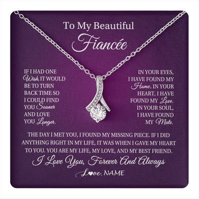 Alluring Beauty Necklace 14K White Gold Finish | 1 | Personalized To My Beautiful Fiancee Necklace Gift Romantic Gifts For Fiancee Birthday Anniversary Valentines Day Christmas Customized Gift Box Message Card | siriusteestore