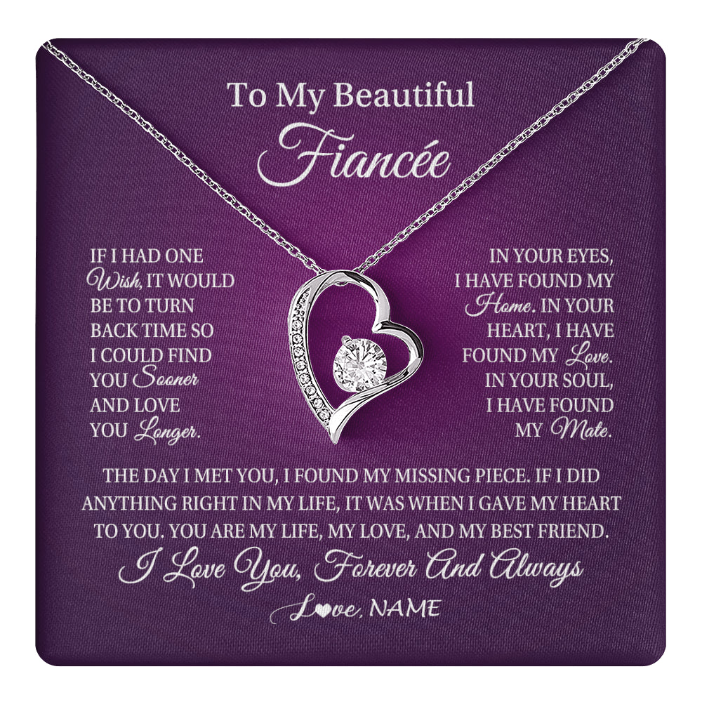 Forever Love Necklace 14K White Gold Finish | 1 | Personalized To My Beautiful Fiancee Necklace Gift Romantic Gifts For Fiancee Birthday Anniversary Valentines Day Christmas Customized Gift Box Message Card | siriusteestore