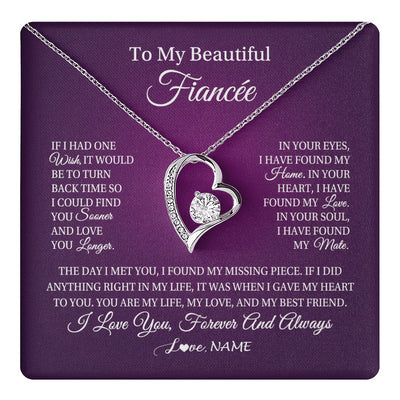 Forever Love Necklace 14K White Gold Finish | 1 | Personalized To My Beautiful Fiancee Necklace Gift Romantic Gifts For Fiancee Birthday Anniversary Valentines Day Christmas Customized Gift Box Message Card | siriusteestore