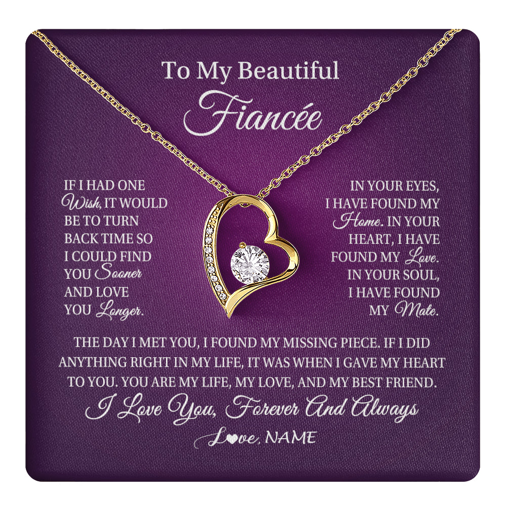 Forever Love Necklace 18K Yellow Gold Finish | 1 | Personalized To My Beautiful Fiancee Necklace Gift Romantic Gifts For Fiancee Birthday Anniversary Valentines Day Christmas Customized Gift Box Message Card | siriusteestore