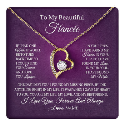 Forever Love Necklace 18K Yellow Gold Finish | 1 | Personalized To My Beautiful Fiancee Necklace Gift Romantic Gifts For Fiancee Birthday Anniversary Valentines Day Christmas Customized Gift Box Message Card | siriusteestore