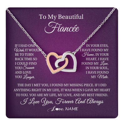 Interlocking Hearts Necklace Stainless Steel & Rose Gold Finish | 1 | Personalized To My Beautiful Fiancee Necklace Gift Romantic Gifts For Fiancee Birthday Anniversary Valentines Day Christmas Customized Gift Box Message Card | siriusteestore