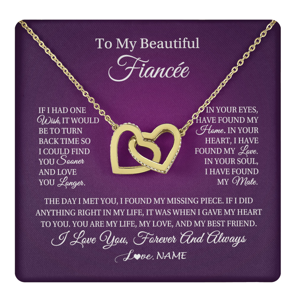 Interlocking Hearts Necklace 18K Yellow Gold Finish | 1 | Personalized To My Beautiful Fiancee Necklace Gift Romantic Gifts For Fiancee Birthday Anniversary Valentines Day Christmas Customized Gift Box Message Card | siriusteestore