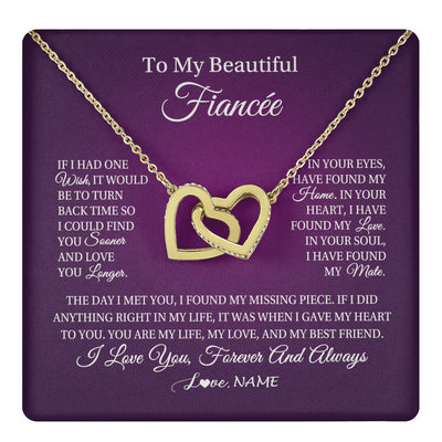Interlocking Hearts Necklace 18K Yellow Gold Finish | 1 | Personalized To My Beautiful Fiancee Necklace Gift Romantic Gifts For Fiancee Birthday Anniversary Valentines Day Christmas Customized Gift Box Message Card | siriusteestore