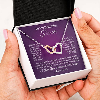 Interlocking Hearts Necklace Stainless Steel & Rose Gold Finish | Personalized To My Beautiful Fiancee Necklace Gift Romantic Gifts For Fiancee Birthday Anniversary Valentines Day Christmas Customized Gift Box Message Card | siriusteestore