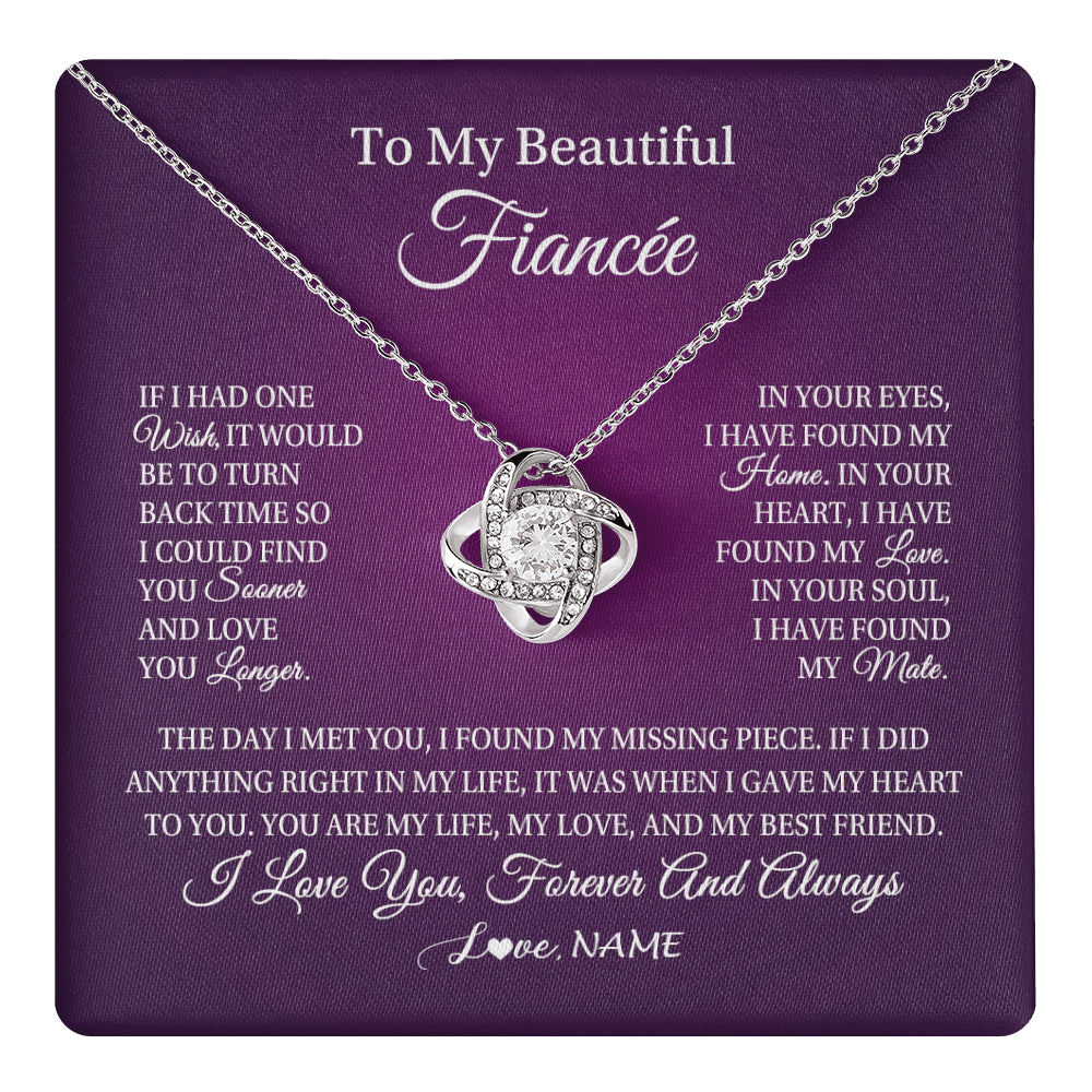 Love Knot Necklace 14K White Gold Finish | 1 | Personalized To My Beautiful Fiancee Necklace Gift Romantic Gifts For Fiancee Birthday Anniversary Valentines Day Christmas Customized Gift Box Message Card | siriusteestore