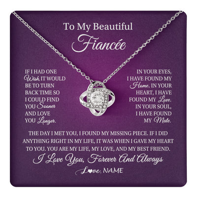 Love Knot Necklace 14K White Gold Finish | 1 | Personalized To My Beautiful Fiancee Necklace Gift Romantic Gifts For Fiancee Birthday Anniversary Valentines Day Christmas Customized Gift Box Message Card | siriusteestore