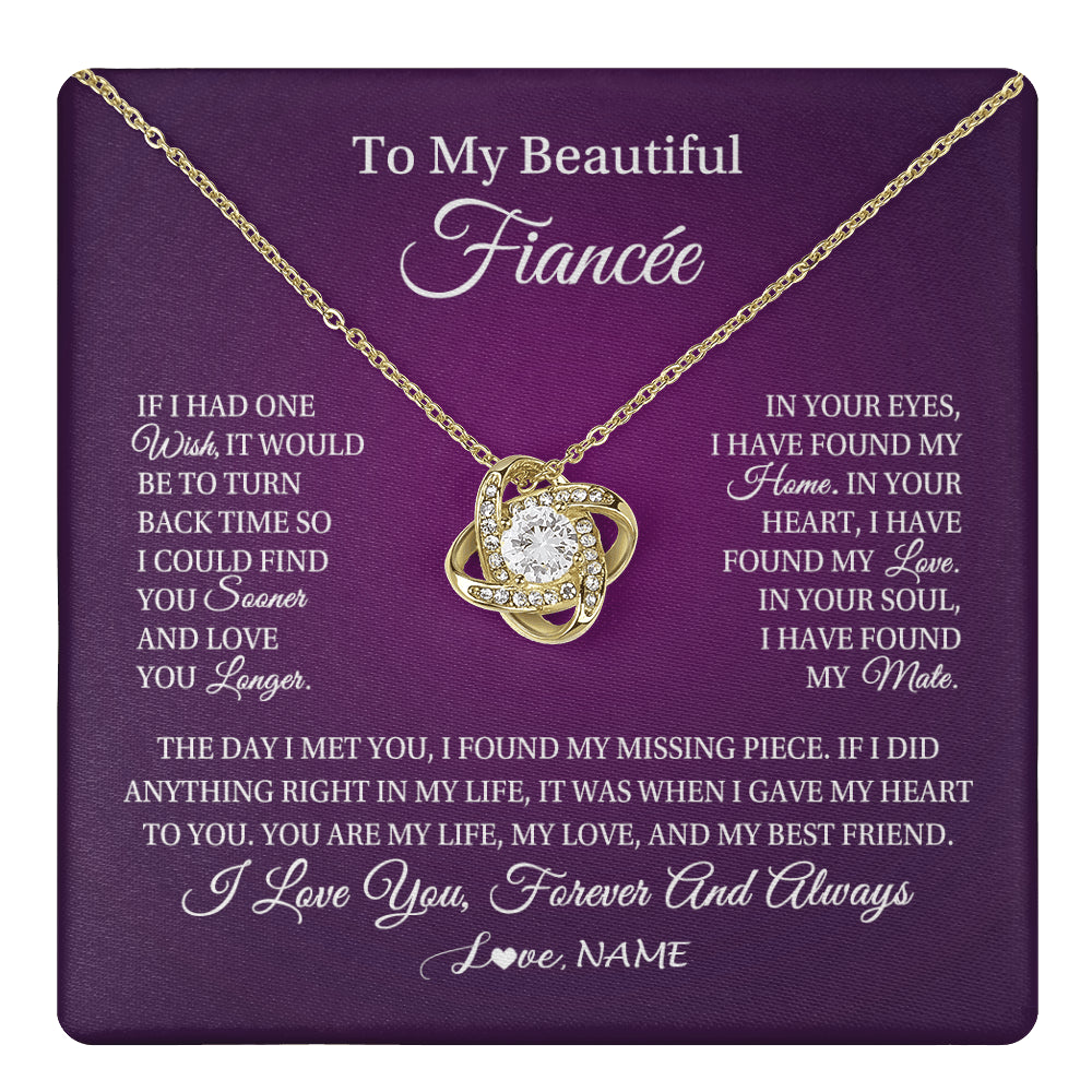 Love Knot Necklace 18K Yellow Gold Finish | 1 | Personalized To My Beautiful Fiancee Necklace Gift Romantic Gifts For Fiancee Birthday Anniversary Valentines Day Christmas Customized Gift Box Message Card | siriusteestore