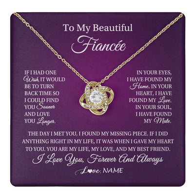 Love Knot Necklace 18K Yellow Gold Finish | 1 | Personalized To My Beautiful Fiancee Necklace Gift Romantic Gifts For Fiancee Birthday Anniversary Valentines Day Christmas Customized Gift Box Message Card | siriusteestore