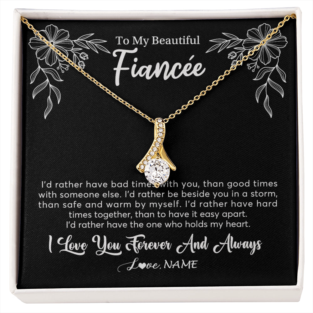 Alluring Beauty Necklace 18K Yellow Gold Finish | 1 | Personalized To My Beautiful Fiancee Necklace Gifts From Fiance I'd Rather Fiancee Birthday Idea Anniversary Valentines Day Customized Gift Box Message Card | siriusteestore