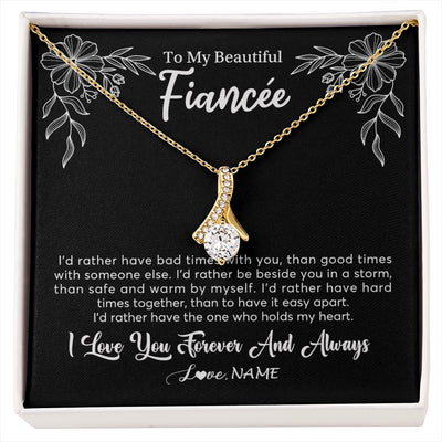 Alluring Beauty Necklace 18K Yellow Gold Finish | 1 | Personalized To My Beautiful Fiancee Necklace Gifts From Fiance I'd Rather Fiancee Birthday Idea Anniversary Valentines Day Customized Gift Box Message Card | siriusteestore