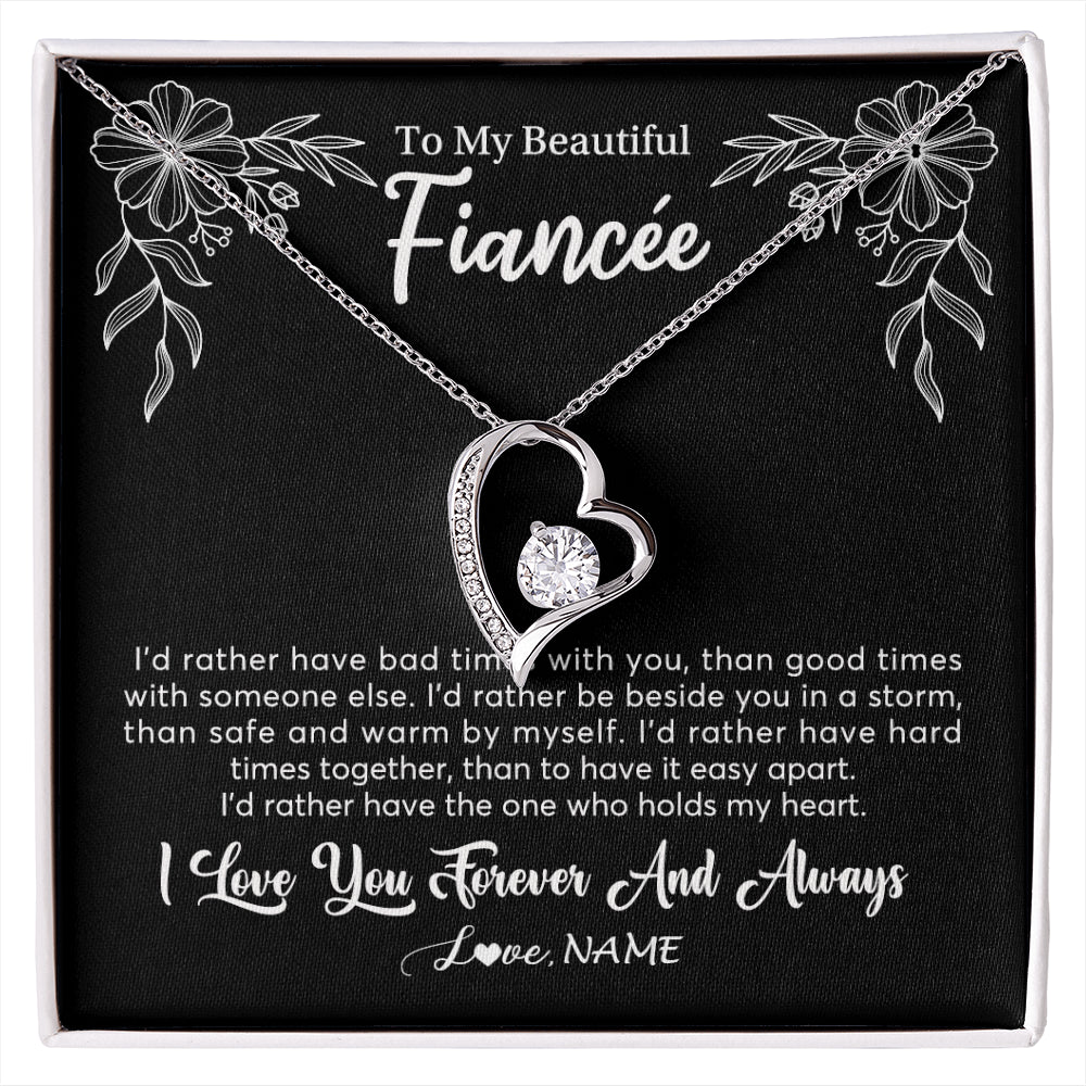 Forever Love Necklace 14K White Gold Finish | 1 | Personalized To My Beautiful Fiancee Necklace Gifts From Fiance I'd Rather Fiancee Birthday Idea Anniversary Valentines Day Customized Gift Box Message Card | siriusteestore
