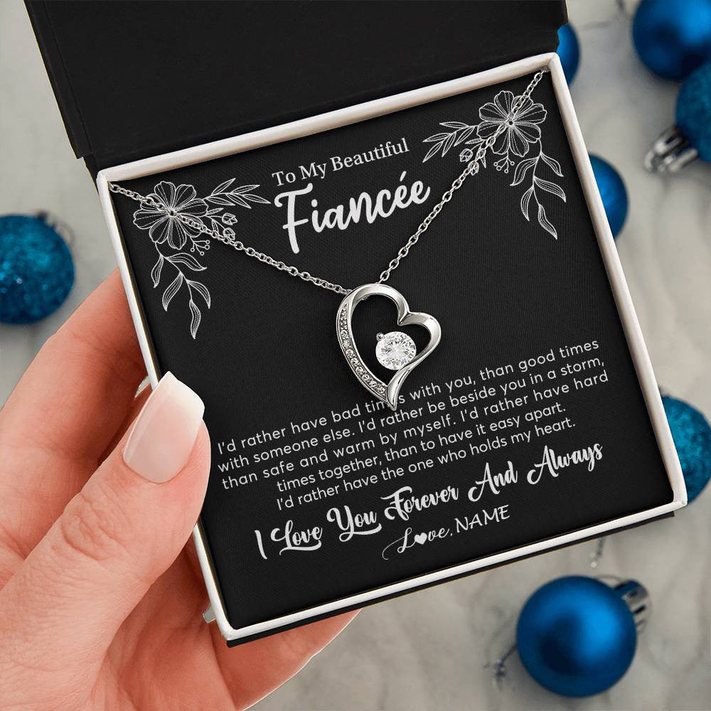 Forever Love Necklace 14K White Gold Finish | 2 | Personalized To My Beautiful Fiancee Necklace Gifts From Fiance I'd Rather Fiancee Birthday Idea Anniversary Valentines Day Customized Gift Box Message Card | siriusteestore