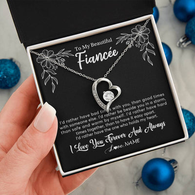 Forever Love Necklace 14K White Gold Finish | 2 | Personalized To My Beautiful Fiancee Necklace Gifts From Fiance I'd Rather Fiancee Birthday Idea Anniversary Valentines Day Customized Gift Box Message Card | siriusteestore
