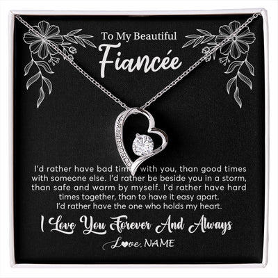 Forever Love Necklace 14K White Gold Finish | 1 | Personalized To My Beautiful Fiancee Necklace Gifts From Fiance I'd Rather Fiancee Birthday Idea Anniversary Valentines Day Customized Gift Box Message Card | siriusteestore