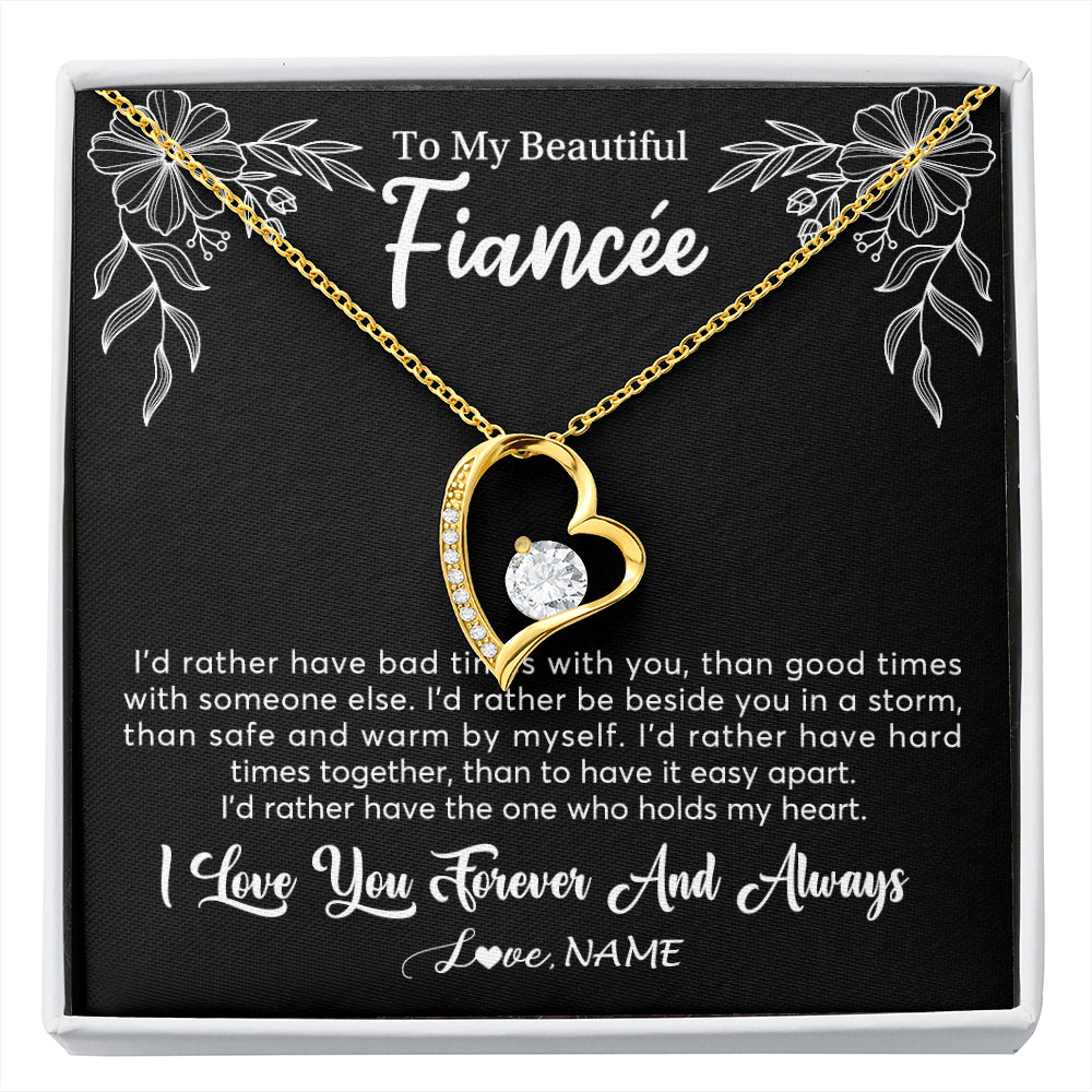 Forever Love Necklace 18K Yellow Gold Finish | 1 | Personalized To My Beautiful Fiancee Necklace Gifts From Fiance I'd Rather Fiancee Birthday Idea Anniversary Valentines Day Customized Gift Box Message Card | siriusteestore