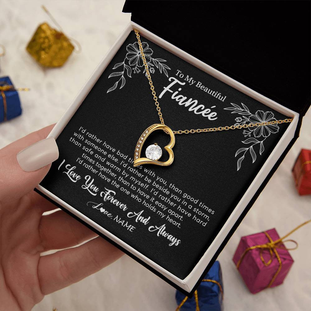 Forever Love Necklace 18K Yellow Gold Finish | 2 | Personalized To My Beautiful Fiancee Necklace Gifts From Fiance I'd Rather Fiancee Birthday Idea Anniversary Valentines Day Customized Gift Box Message Card | siriusteestore