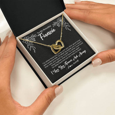 Interlocking Hearts Necklace 18K Yellow Gold Finish | 2 | Personalized To My Beautiful Fiancee Necklace Gifts From Fiance I'd Rather Fiancee Birthday Idea Anniversary Valentines Day Customized Gift Box Message Card | siriusteestore