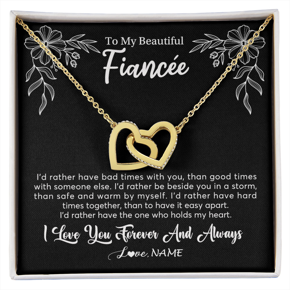 Interlocking Hearts Necklace 18K Yellow Gold Finish | 1 | Personalized To My Beautiful Fiancee Necklace Gifts From Fiance I'd Rather Fiancee Birthday Idea Anniversary Valentines Day Customized Gift Box Message Card | siriusteestore