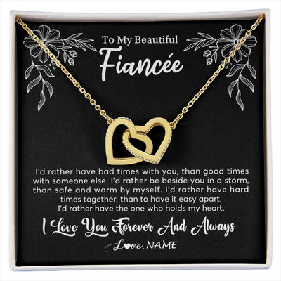 Interlocking Hearts Necklace 18K Yellow Gold Finish | 1 | Personalized To My Beautiful Fiancee Necklace Gifts From Fiance I'd Rather Fiancee Birthday Idea Anniversary Valentines Day Customized Gift Box Message Card | siriusteestore