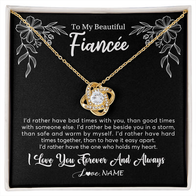 Love Knot Necklace 18K Yellow Gold Finish | 1 | Personalized To My Beautiful Fiancee Necklace Gifts From Fiance I'd Rather Fiancee Birthday Idea Anniversary Valentines Day Customized Gift Box Message Card | siriusteestore