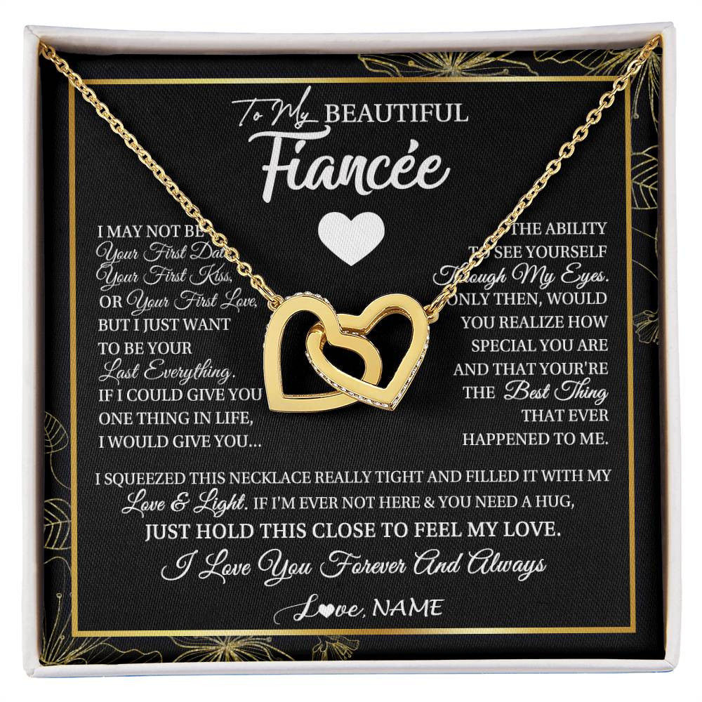 Interlocking Hearts Necklace 18K Yellow Gold Finish | 1 | Personalized To My Beautiful Fiancee Necklace I May Not Be Your First Day Future Wife Valentines Day Birthday Christmas Customized Gift Box Message Card | siriusteestore