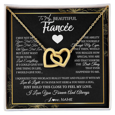 Interlocking Hearts Necklace 18K Yellow Gold Finish | 1 | Personalized To My Beautiful Fiancee Necklace I May Not Be Your First Day Future Wife Valentines Day Birthday Christmas Customized Gift Box Message Card | siriusteestore
